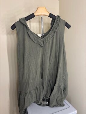 Terra & Sky Olive Green Ruffle-Hem Sleeveless Top